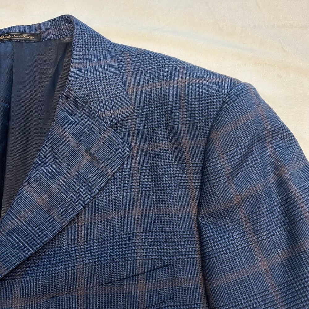 Trussini Boyds Philadelphia Mens 42R Blue Glen Plaid 100% Wool Blazer Italy - Picture 6 of 14